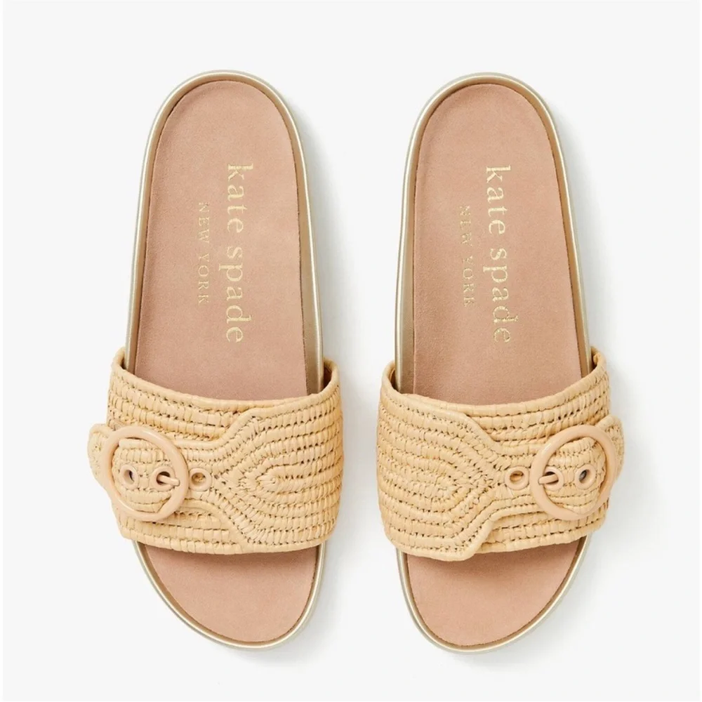 kate spade Beige Woven Slide Sandals